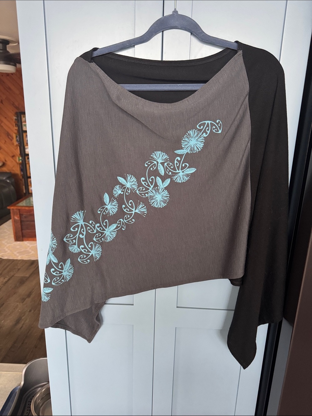 Women's Brown Floral-Print Asymmetric Sweater